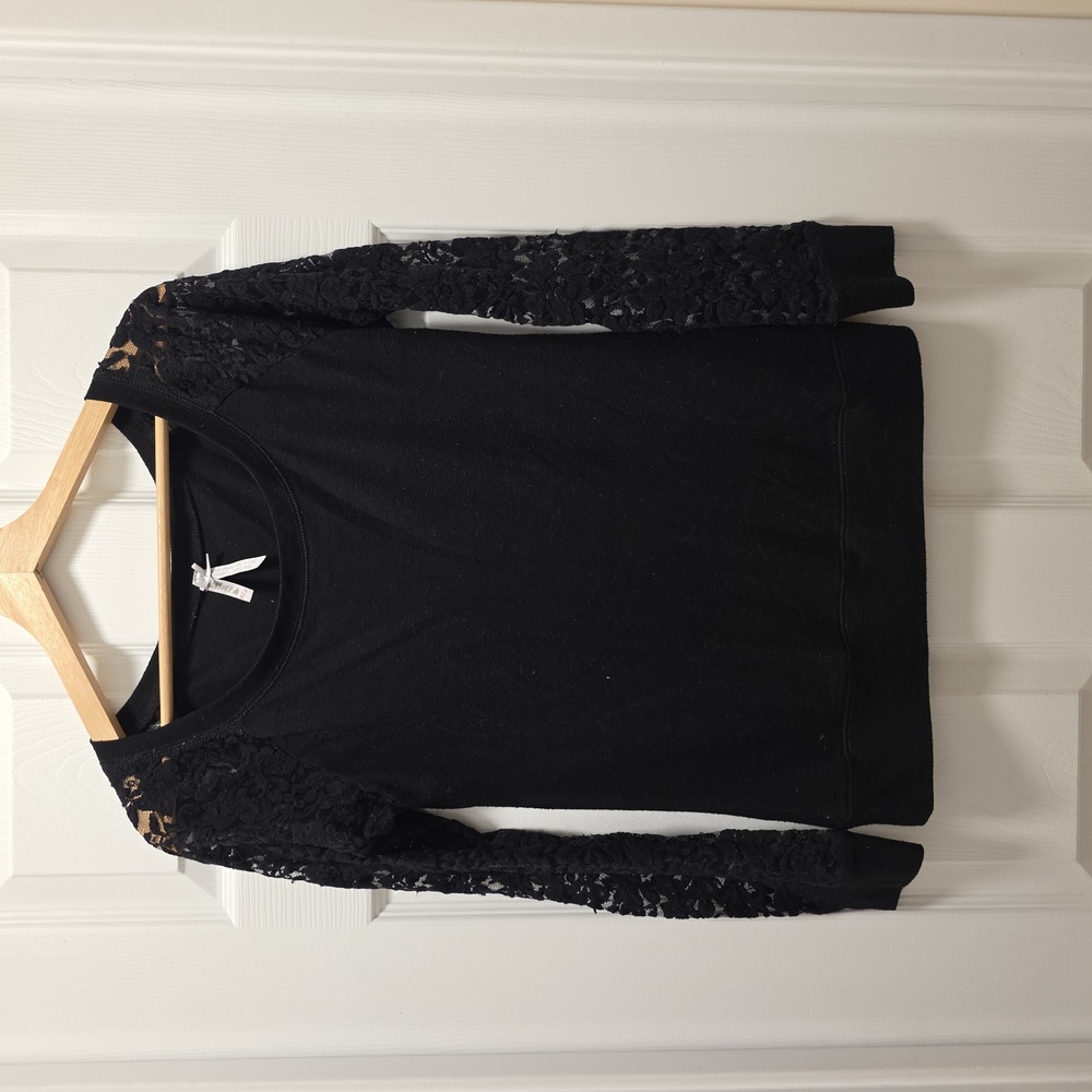 J.O & CO Knit Top with Floral Lace Sleeves